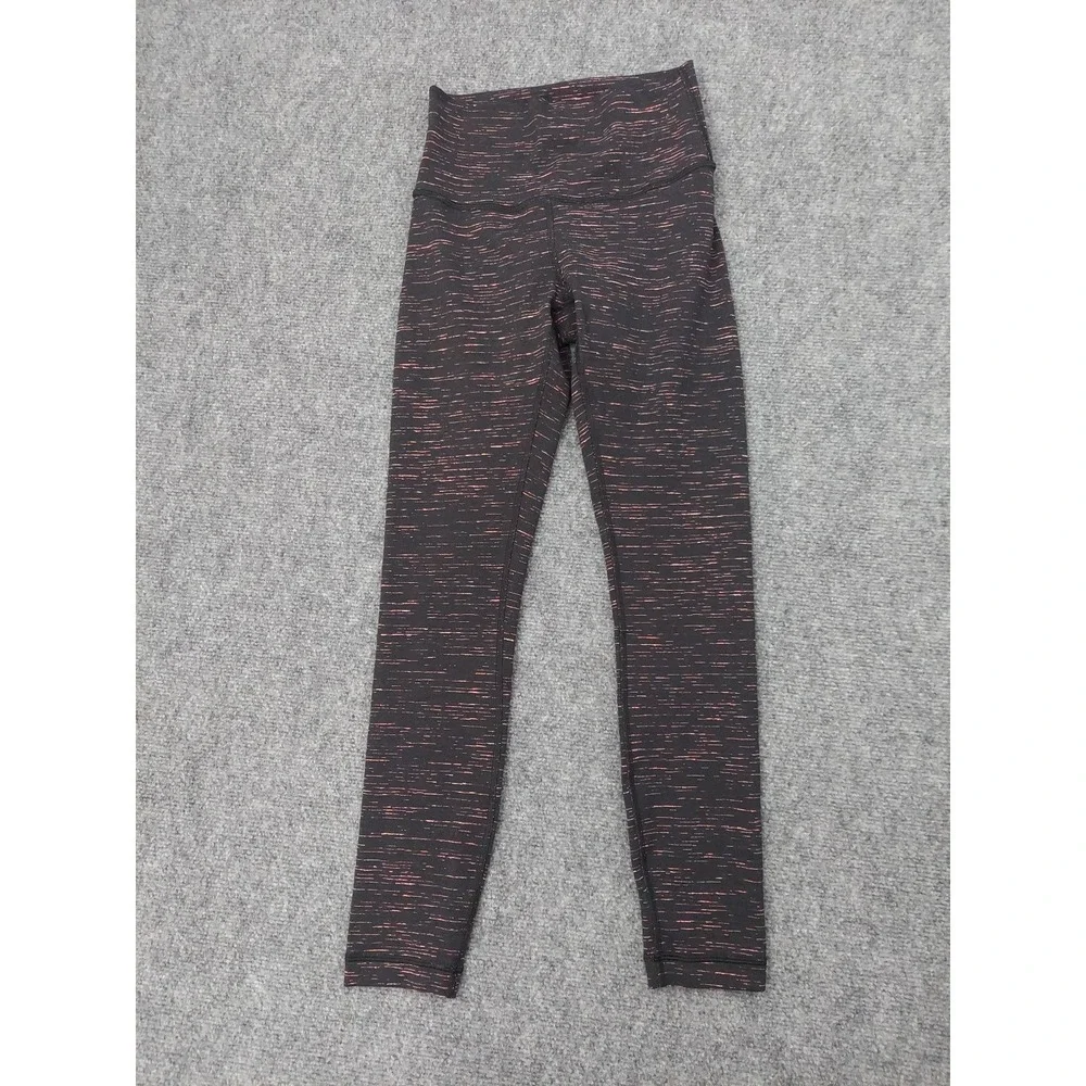 Lululemon‎ Yoga Legging Womens 4 Black Pink Full Length Athletic Running Sports